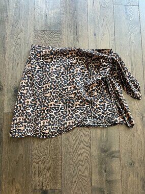 Zara Leopard Print Wrap Skirt 100% Cotton Cover Up Size M Boho Beach